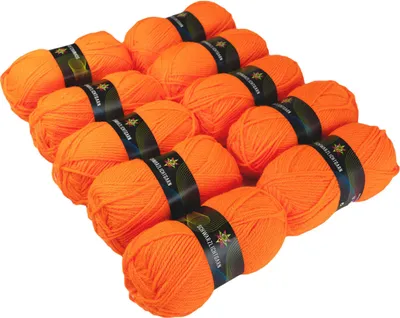 A pack of orange yarn balls arranged in rows.