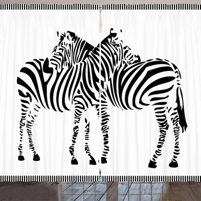 Produktbild von ARANDE Tierwelt Gardine, Abstraktes Cartoon-Paar Zebras Contast Stripes Zoo-Schattenbild-Tarnung, 280 x 245 cm, Schwarz und weiß