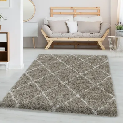 Produktbild von Moderner Teppich mit Rautenmuster - Skandinavisches Design für Wohnzimmer & Schlafzimmer, Größe: 80 cm Rund, Farbe: Beige