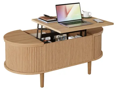 Produktbild von Ovaler, Verstellbarer Couchtisch ,mit  Stauraum, Vintage-Stil, Wohnzimmer-Couchtisch, multifunktionaler Aufbewahrungstisch
