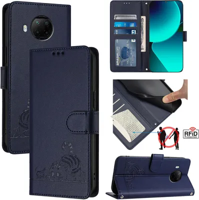 Produktbild von Leder Hülle für Xiaomi 10T Lite 5G Süße Katze Flip Case Brieftasche Schutzhülle mit Standfunktion Blau