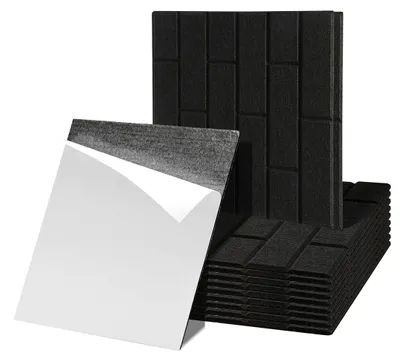 Produktbild von Vigevee Akustikpaneele Filz Selbstklebend 12 Stück, 30 x 30 x 0,9 cm Schallabsorber Wandpaneele, Ziegeloptik, Schwarz
