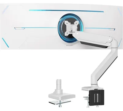 Productafbeelding van Monitorbeugel voor op het bureau, aluminium, kantelbaar, draaibaar, in hoogte verstelbaar, geschikt voor schermen van 17"-49" tot 18 kg, VESA 75x75-100x100mm, wit