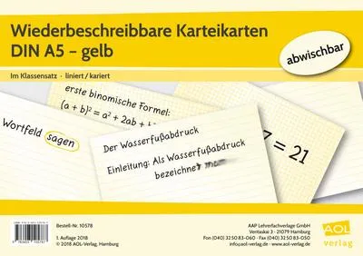 Produktbild von Wiederbeschreibbare Karteikarten DIN A5 - gelb