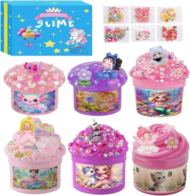 Immagine prodotto di Slime - Set da 7 pezzi - Slime rosa per bambini - Kit di slime a forma di nuvola per bambine di 8-12 anni - Giocattolo per bambine e bambini