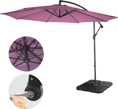 Produktbild von Ampelschirm Acerra, Sonnenschirm Sonnenschutz, Ø 3m neigbar, Polyester/Stahl 11kg  lavendel-rot mit Ständer