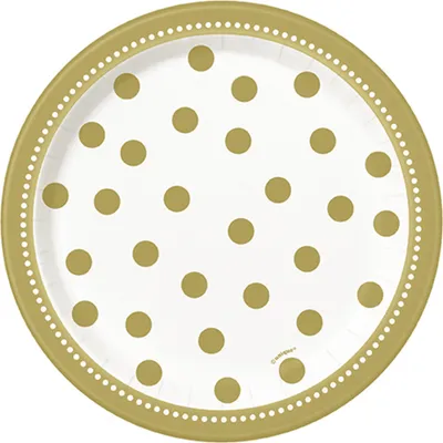 Produktbild von Unique Party 49584, Teller, Rund, Papier, Gold, Weiß, Muster, 8 Stück(e)