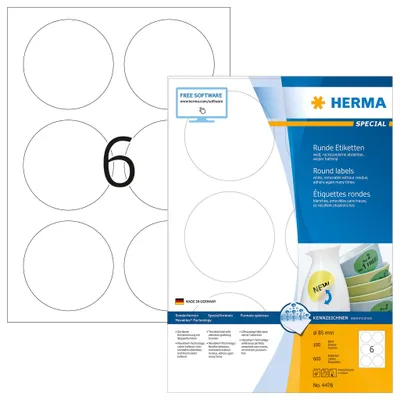 Produktbild von Etiketten A4 weiß Ø 85 mm rund Movables/ablösbar Papier matt 600 St.