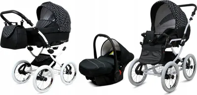 Produktbild von BabyLux® Margaret White | 3in1 Kinderwagen Set | White Dots | Kombikinderwagen | Kinderwagenset