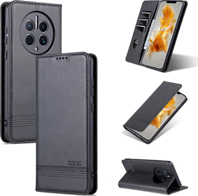 Produktbild von Huawei Mate 50 Pro Leder Hülle, Klapphüllen Brieftasche Magnetverschluss Ständer Schutzhülle für Huawei Mate 50 Pro Schwarz