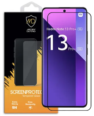 Productafbeelding van MobyDefend Screenprotector - Geschikt voor Xiaomi Redmi Note 13 Pro Plus  -  Screensaver Met Zwarte Randen - Gehard Glas