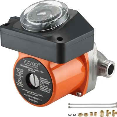 Obrázek produktu pro VEVOR oběhové čerpadlo topení 100W oběhové čerpadlo průtok 38L/min čerpadlo topení 0,6bar provozní tlak čerpadlo teplé vody 6,6m Max. Max. výtlačná výška IPX4 Třída ochrany Topné čerpadlo s časovačem Účinnost čerpadla