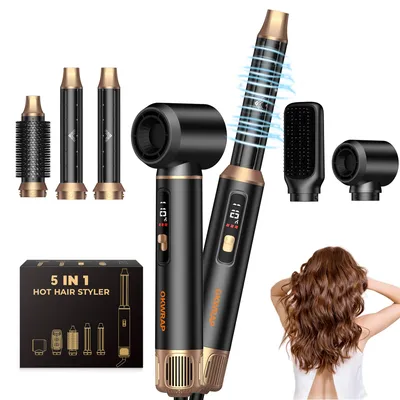 Produktbild von UKLISS 5-in-1-Haarstyler, 1000 W, mit Rundbürste, Luftlockenstab, Glättbürste, LCD-Display, Schwarz