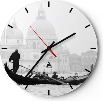 Produktbild von Wanduhr - Rund - Glasuhr - Venedig Basilika - 30x30cm - Schleichendes Uhrwerk - Lautlos - zum Aufhängen bereit - Dekoration Modern - Wanddekoration aus Glas - C3AR30x30-3563