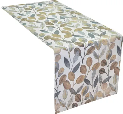 Produktbild von Tischläufer - Weiß - Blau - Braun - 40 x 140 cm - Blättermotive