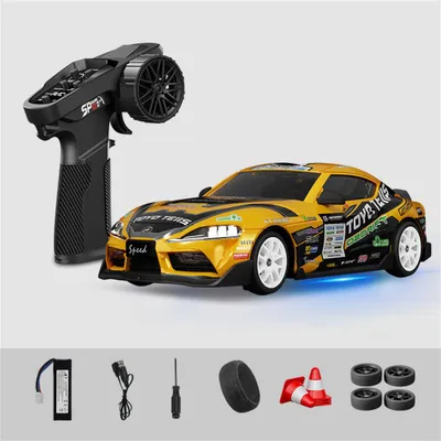 Produktbild von Hstar D24-01S2 RC Drift Auto 1:24 4WD, 2,4GHz Ferngesteuertes Rennauto mit Gyro, LED-Licht, Proportionale Steuerung, RTR Gelb