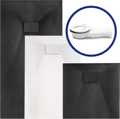 Produktbild von VILSTEIN Duschwanne 120x90 cm | Steinoptik, Schieferoptik | Design Duschtasse | Flach, Antirutsch | Weiß | inkl. Standard Abdeckung & Siphon