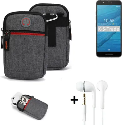 Produktbild von K-S-Trade Gürteltaasche + Kopfhörer kompatibel mit Fairphone Fairphone 3 Handy Tasche Holster Schutz Hülle Handy Hülle grau Zusatzfächer 1x
