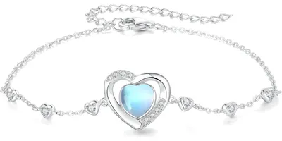 Produktbild von Armband Damen mit Herz Anhänger Zirkonia und Mondstein, 925 Silber, verstellbar 17,5-22,5 cm