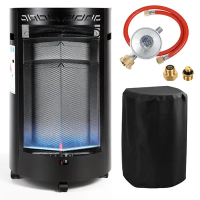Obrázek produktu pro Mobilní plynový ohřívač Eikuavons Blue Flame, 1600 W/4200 W, s regulátorem tlaku a hadicí, 4 otočná kolečka, včetně 2 adaptérů pro zásuvku EU