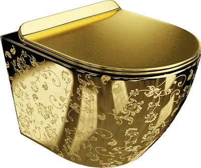 Produktbild von LAVITA Wand-WC Sofi Slim Golden Eye | HŠnge Toilette | Toilettendeckel mit Absenkautomatik & Metallscharniere | Toiletten SpŸlrandlos HŠngend | Toilettenbecken | 365x490x395 cm | Gold