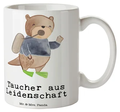 Produktbild von Mr. & Mrs. Panda Tasse Taucher Leidenschaft - Weiß - Geschenk, Kaffeepott, Trinkbecher, Geschenktasse, Teetasse, Becher