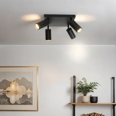 Produktbild von Deckenspot Metall verstellbar B: 25 cm Schwarz GU10 4-flammig Spot Lampe Decke