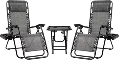 Image de Opvouwbare Zero Gravity Ensemble de chaises longues de jardin - 2 pièces avec table pliante, coussin & porte-gobelet - Réglable 0°-160° - Acier/Tesslin - Gris