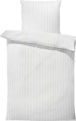 Produktbild von 4 teilig Bettwäsche 155x220 cm gestreift weiß Hotelbettwäsche Damast Mikrofaser