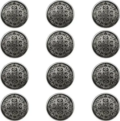 Productafbeelding van Zilverkleurige vintage blazerknopen - Set van 12 metalen knopen voor jas, uniform, overhemd en blazer - 20 mm