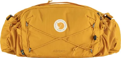 A yellow hip pack is shown against a white background.