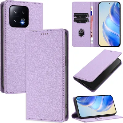 Produktbild von Litchi Leder Handyhülle für Xiaomi 13 Wallet Kartenfächer Standfunktion Hülle Violett