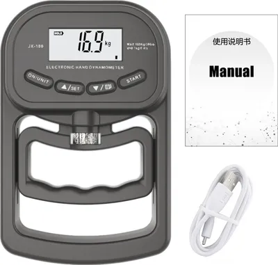 Produktbild von Handdynamometer, Griffstärkentrainer, 179 kg, elektronischer Handtrainer, Tester, Griffstärker, Handgriffmessgerät mit LCD-Anzeige