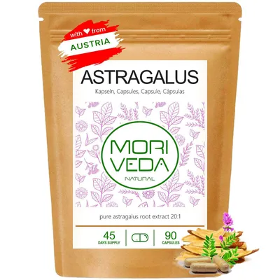 Produktbild von Astragalus Kapseln, Tragantwurzel Extrakt 20:1, 336 mg Polysacchariden, mikropulverisiert vegan ohne Zusatzstoffe, 90 Stk.