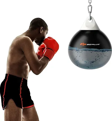 Produktbild von GOPLUS Ø55cm Wasser Boxsack, 80kg Boxing Punching Bag mit Wasser gefüllt, Verstellbarer Metallkette, Sicherheitsschnallen & Wasserschlauch