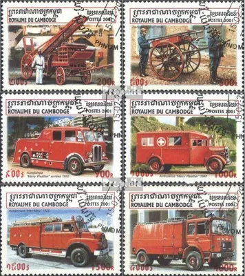 Produktbild von Briefmarken Kambodscha 2001 Mi 2162-2167 (kompl.Ausg.) gestempelt Feuerwehrfahrzeuge