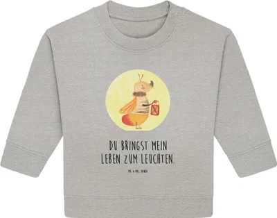 Produktbild von Mr. & Mrs. Panda Organic Baby Pullover Glühwürmchen 24. - 36. Monat - Heather Grey - Geschenk, Lustige Sprüche, Liebe, Lieblingsmensch, Falter, Liebesspruch, Bullover