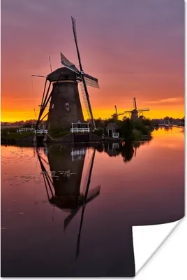 Produktbild von MuchoWow® Poster Windmühlen - Horizont - Nacht 80x120 cm - Papierdruck
