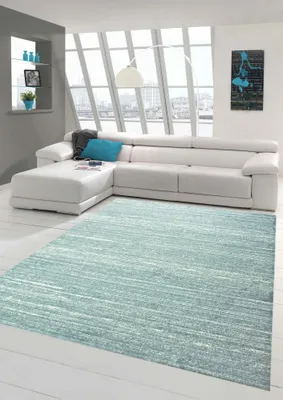 Immagine prodotto di Tappeto di design e moderno Tappeto per il soggiorno a pelo corto a tinta unita in blu Dimensioni - 80 x 300 cm
