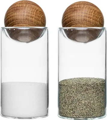 Produktbild von Salzstreuer Pfefferstreuer Gewürzstreuer Gewürzglas Set aus Glas & Eichenholz