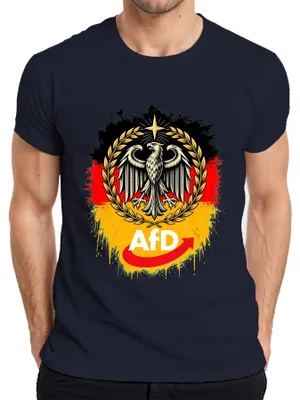 Zdjęcie produktu dla T-shirt męski, kolor granatowy, rozmiar S. Nadruk: "AfD Deutschland Patriot Bundesadler Schwarz" (Sarkastyczny)