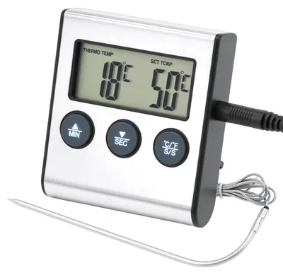 Küchenthermometer digital mit Sonde, Timer, LCD, 0–300 °C