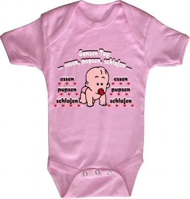 Produktbild von Babystrampler mit Print – ganzen Tag essen, pupsen, schlafen– 08373 pink - 0-24 Monate Größe - 12-18 Monate