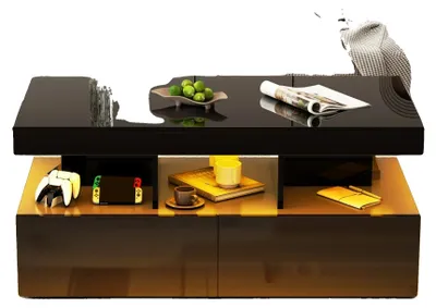 Image de Table basse, éclairage LED, 2 tiroirs, noir