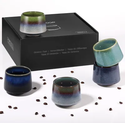 Obrázok produktu pre Sada 5 šálok na cappuccino – ručne vyrobená keramika – objem 210 ml – biela