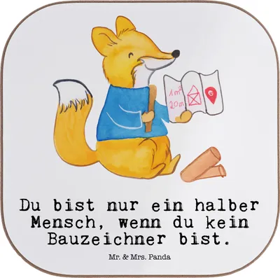Produktbild von Mr. & Mrs. Panda Tischuntersetzer Bauzeichner Herz - Weiß - Geschenk, Coaster, Tassen Untersetzer, Tassenuntersetzer, gläseruntersetzer, für Gläser