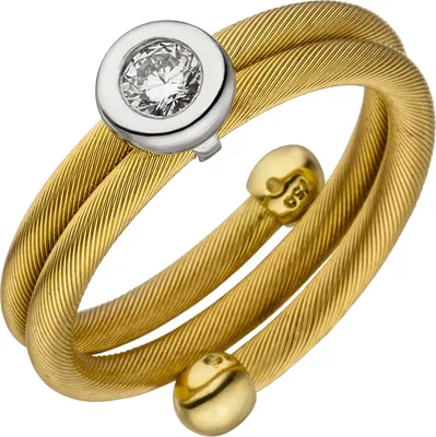 Produktbild von Gr. 60 Damen Ring 750 Gelbgold Weißgold bicolor matt 1 Diamant Brillant