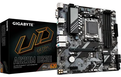 Zdjęcie produktu dla Gigabyte A620M DS3H | Rodzina procesorów AMD | Gniazdo procesora AM5 | DDR5 | Obsługiwane interfejsy dysków twardych M.2, SATA | Liczba złączy SATA 4