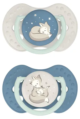 Image de Lot de 2 sucettes Difrax Lovi nuit/jour - 0 à 6 mois - Bleu | par Difrax