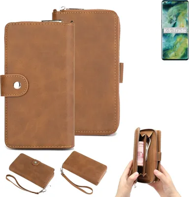 Produktbild von K-S-Trade Handyhülle Schutzhülle kompatibel mit Oppo Find X2 & Portemonnee Tasche Handytasche Case Etui Geldbörse Wallet braun (1x)